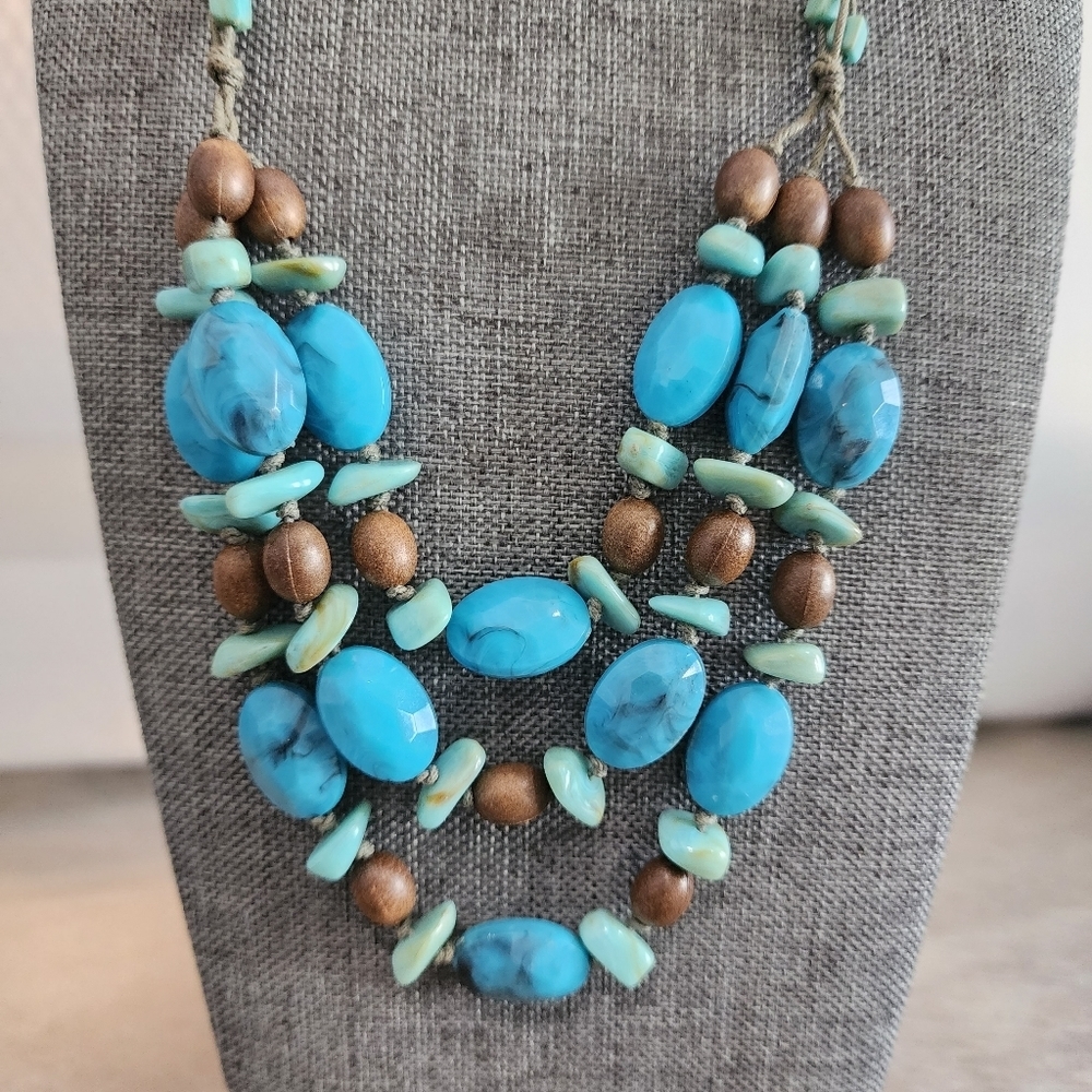 Robert Rose Chunky Statement Necklace Turquoise B… - image 3